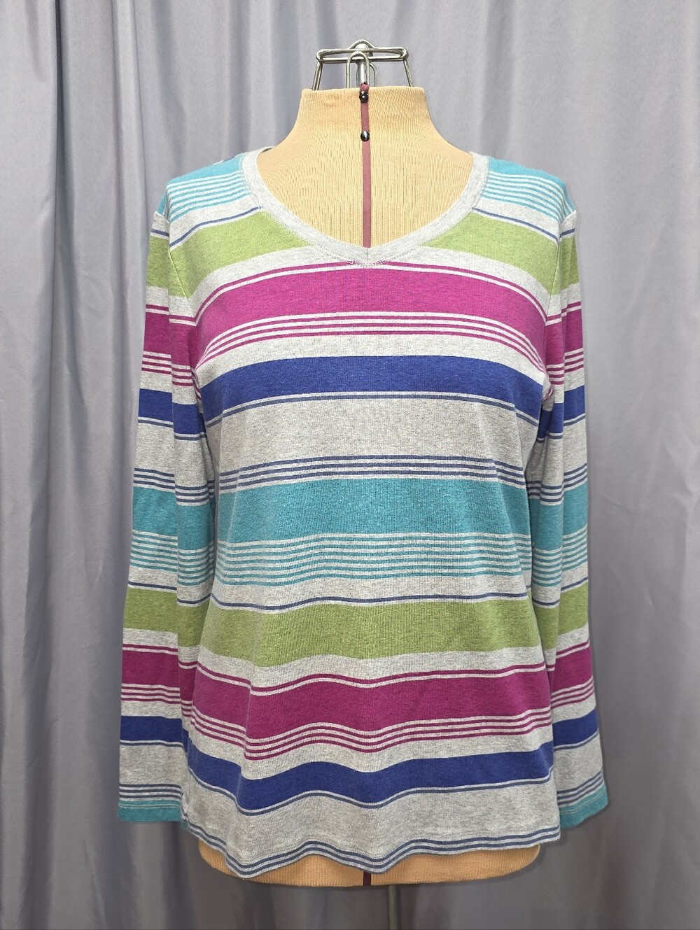 Multicolor Striped V-Neck Long Sleeve Top
